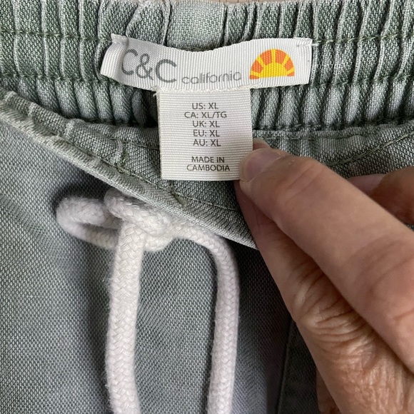 C&C California Women’s Size XL Sage Green Linen Blend Jogger Pants 4 Pockets - Picture 3 of 8